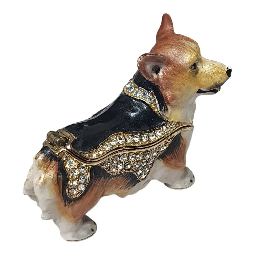 Bejeweled Enameled Pewter Corgi Dog Trinket Box Unbranded - Picture 5 of 7